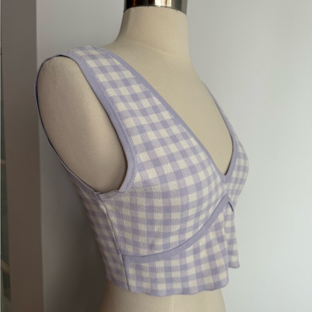 Lavender and White Gingham Knit Crop Top - Picture 4 of 5